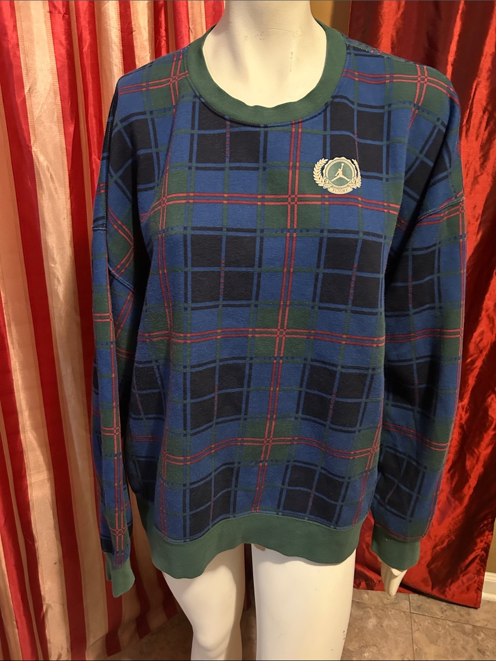 Jordan Blue and Green Plaid Crewneck Sweater